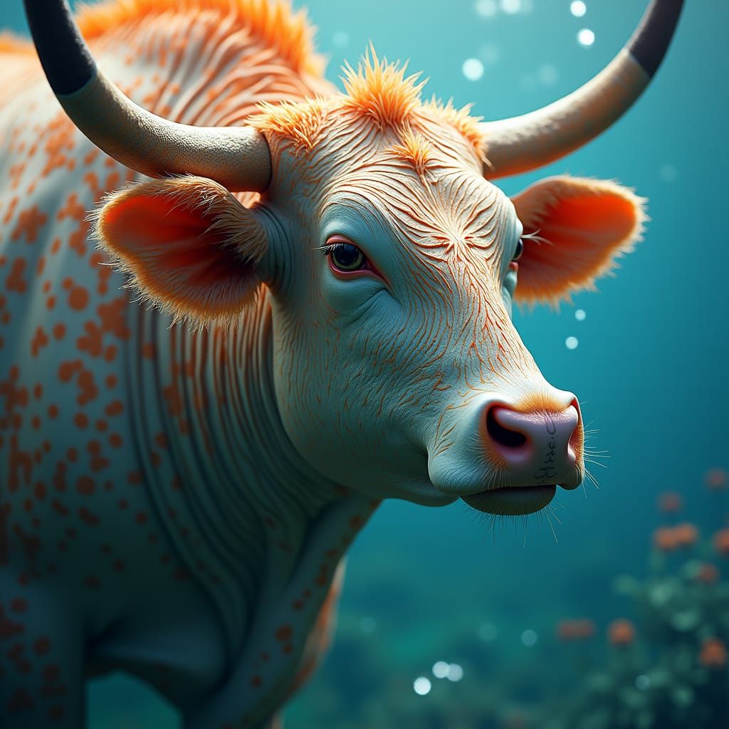 Majestic Cow-Fish Hybrid in Sci-Fi Style