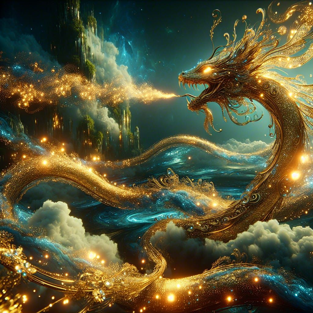 Glittering Gold Snake in Matte Painting Style