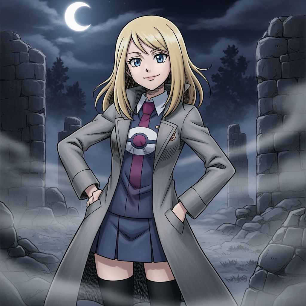 Pokémon Trainer in Misty Ruins, Dark Anime Style