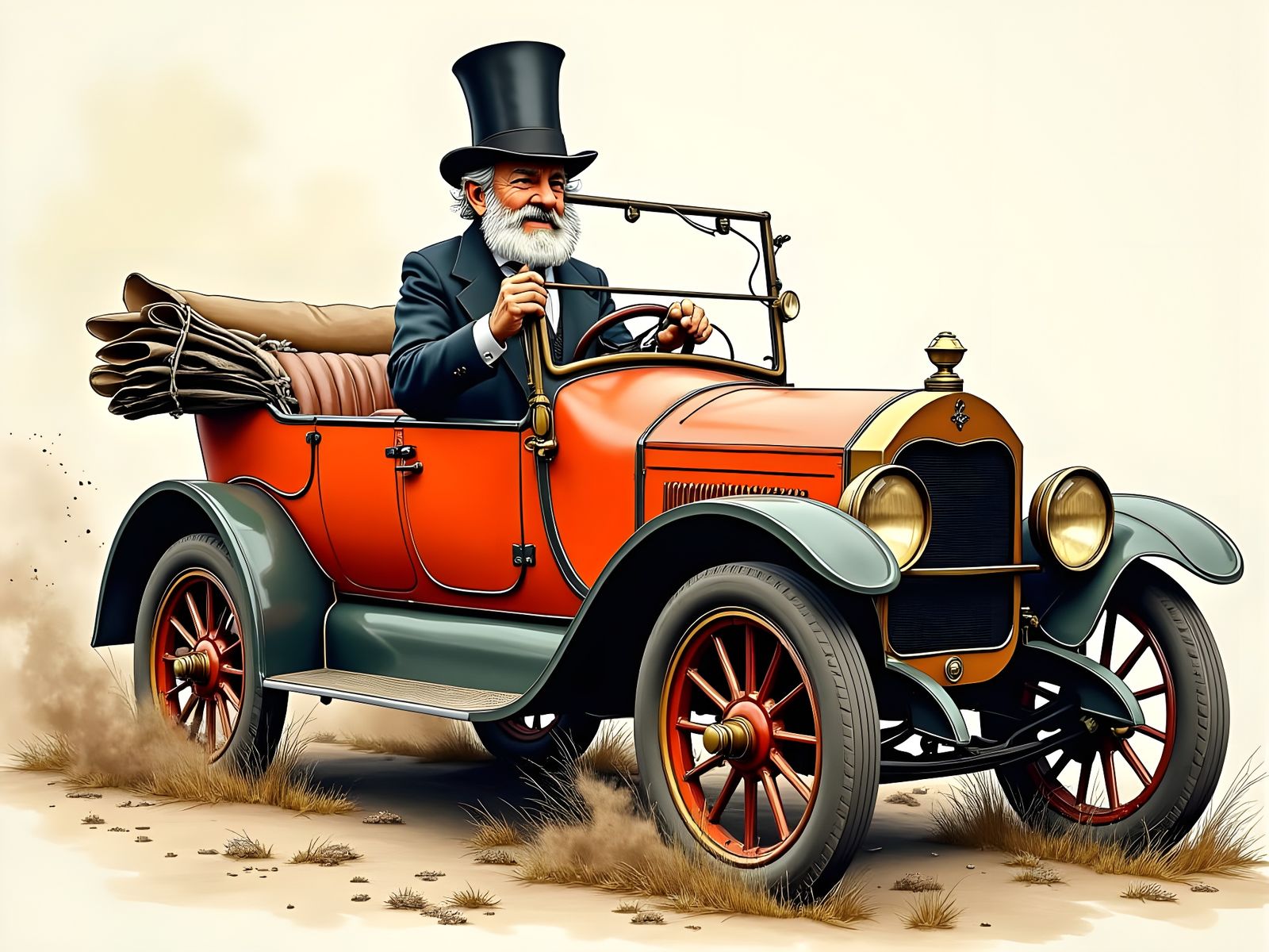 Vintage Car Illustration in Pen and Ink Style