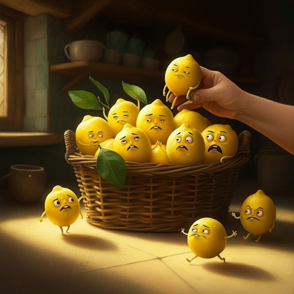 Lemons Defy the Juicer in Whimsical Kitchen Scene
