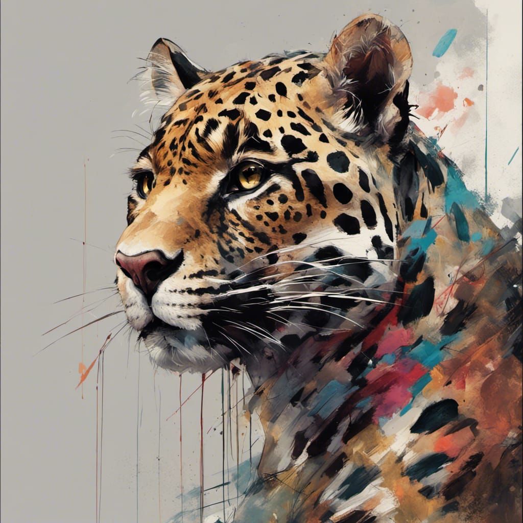 Adorable Anthro Jaguar Painting in Detailed Digital Style