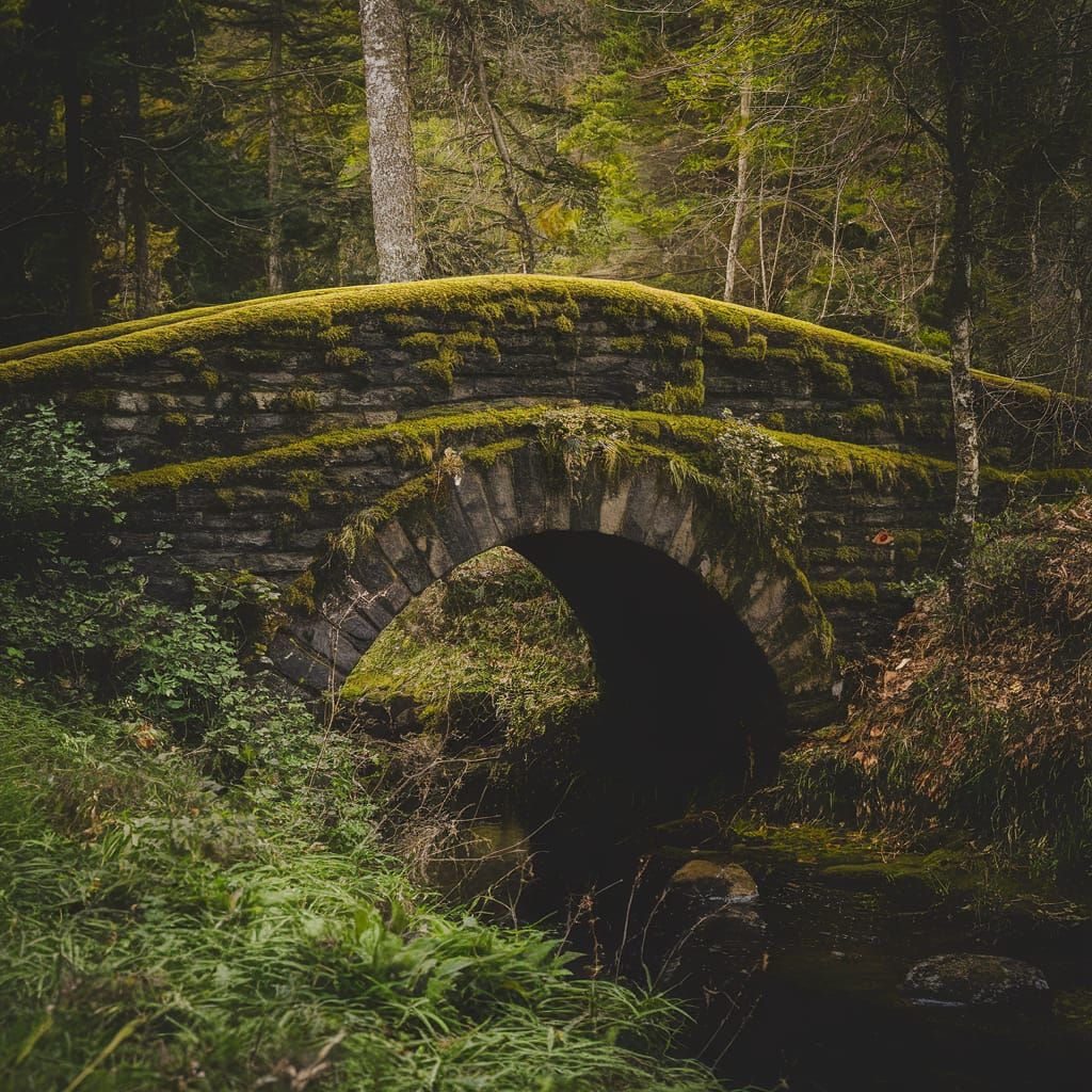 Mystical Forest Bridge in Mossy Glory