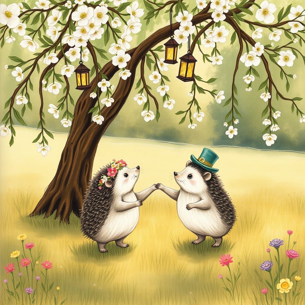 Whimsical English Countryside Hedgehog Waltz in Fairytale St...
