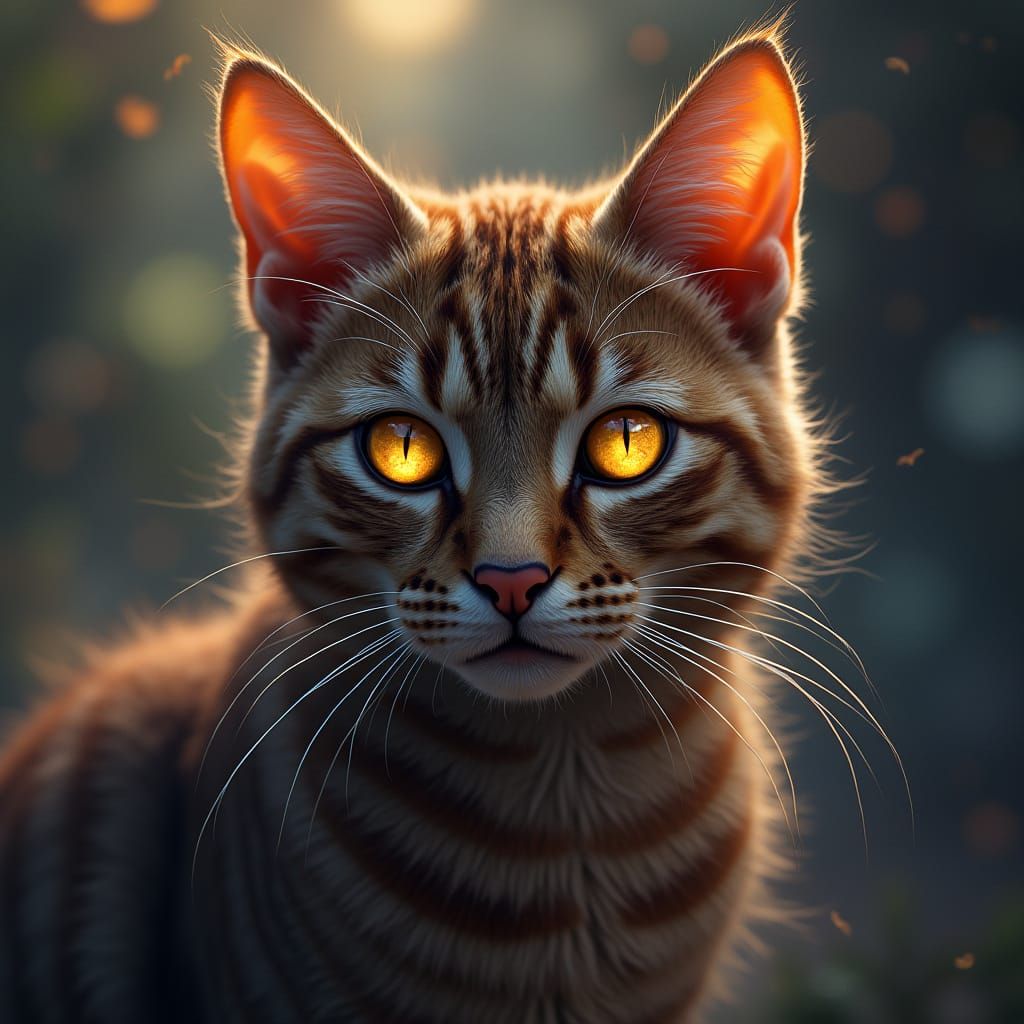 Majestic Brown Tabby Cat in Vibrant Fantasy Realm