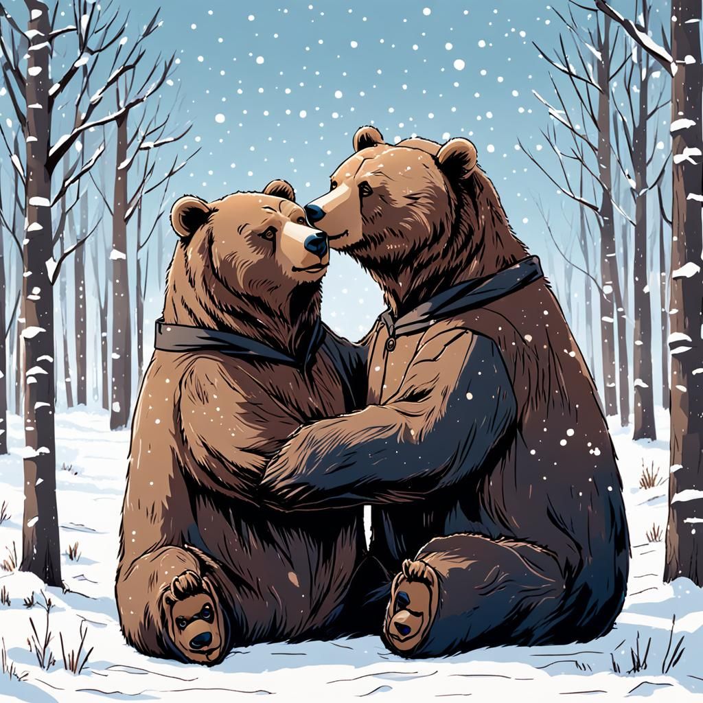 Winter Bears in Affectionate Embrace