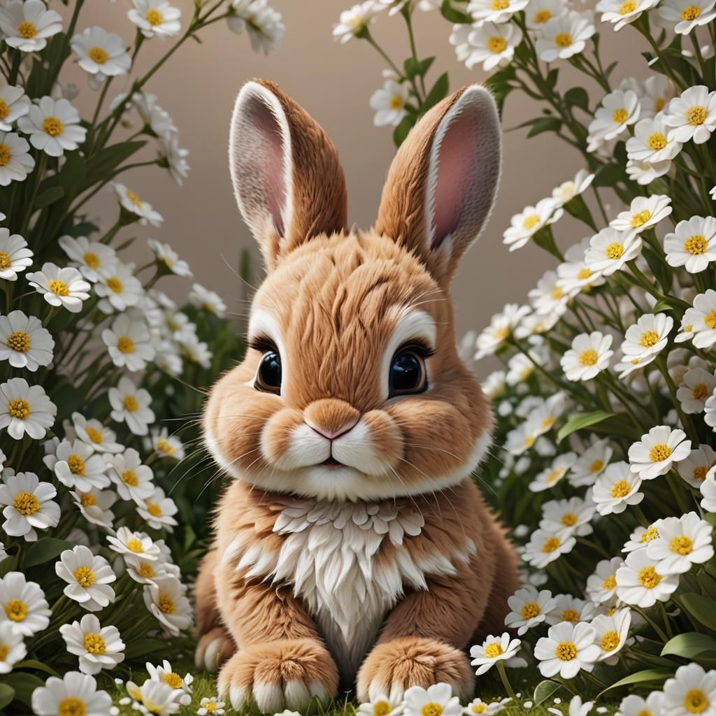 Adorable Baby Bunny Portrait in 3D Digital Art