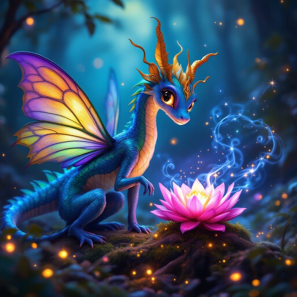 Vibrant Faerie Dragon in Whimsical Forest