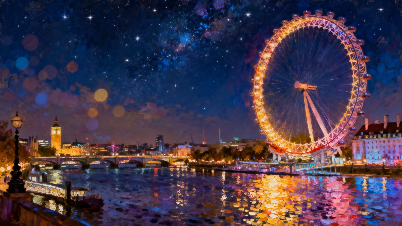 Magical London Night: Illuminated Eye & Thames River Lights