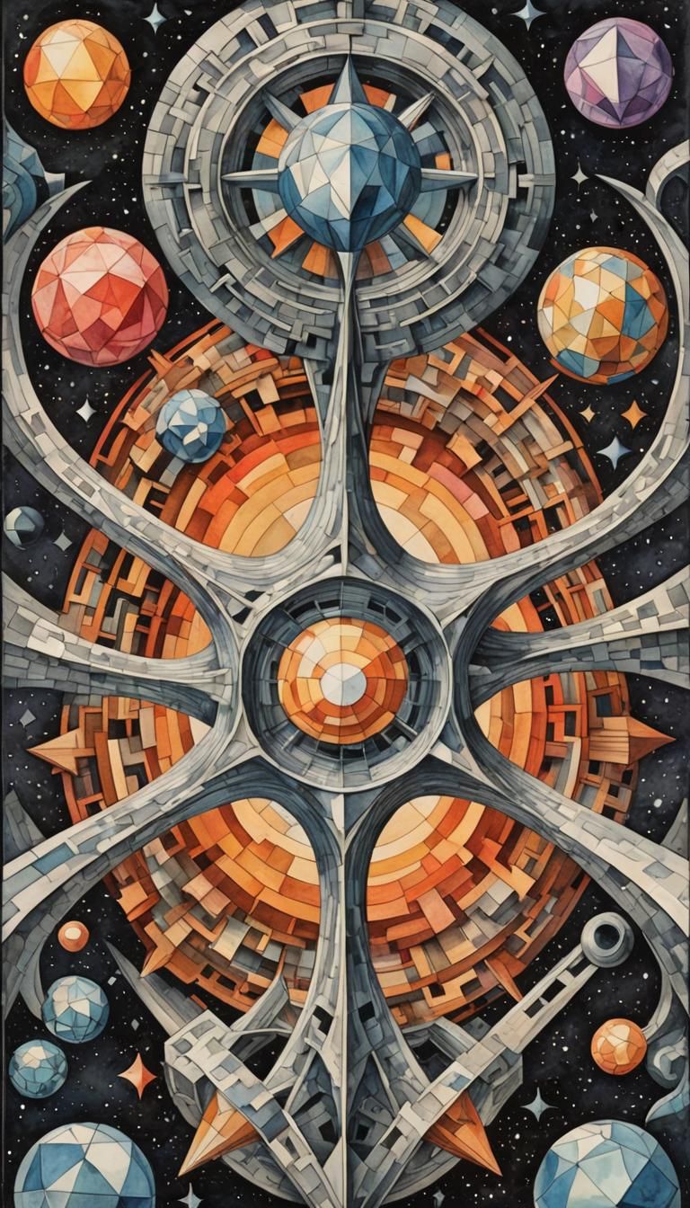 Escher-Inspired 3D Geometric Design in HDR Style