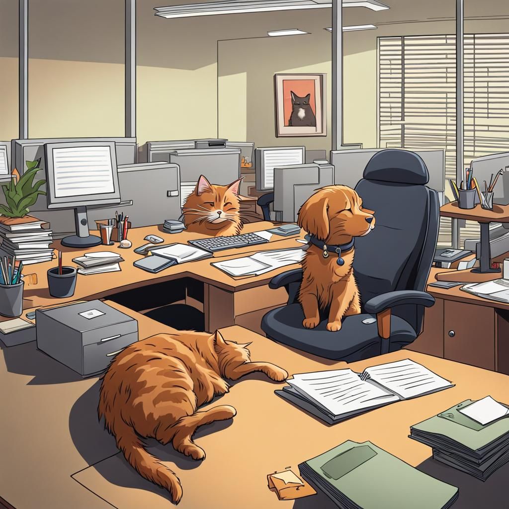 Cat Boss Discovers Dog Sleeping at Desk