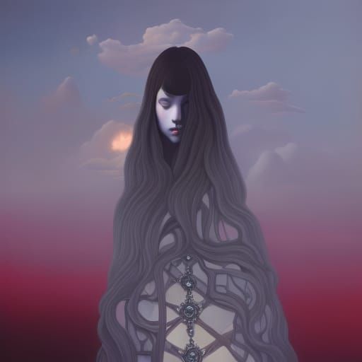 Surreal Woman with Melting Clocks in Dreamscape