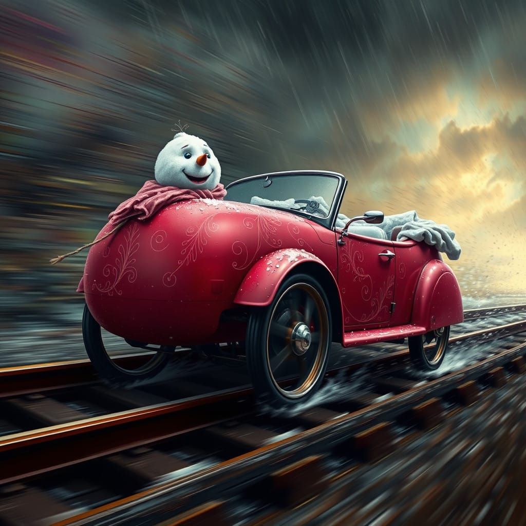 Rubens-Inspired Hyperrealistic Scene of a Speeding Pink Snow...