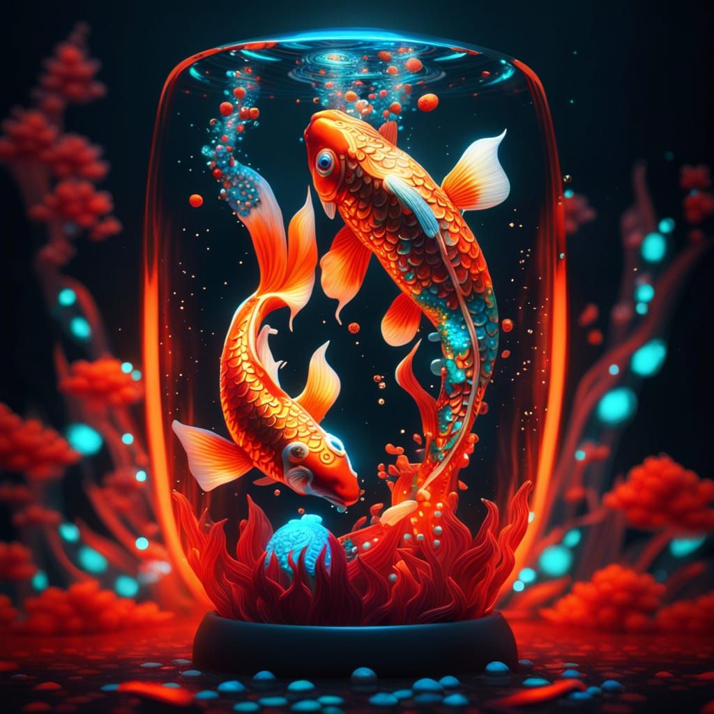 Shimmering Koi Fish in Glowing Lava Lamp