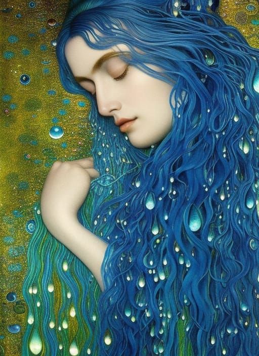 Elegant Water Elemental in Klimt Style