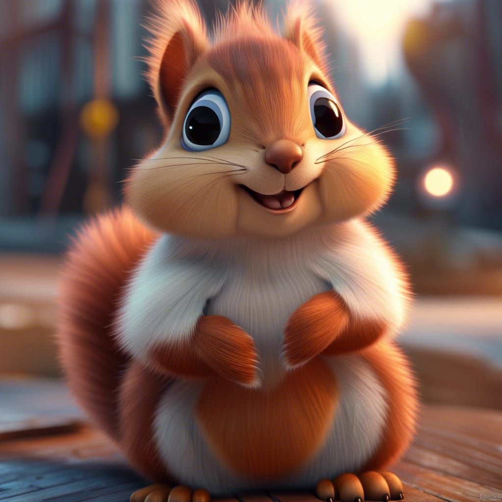 Adorable 3D Fluffy Squirrel Rendered in Pixar Style