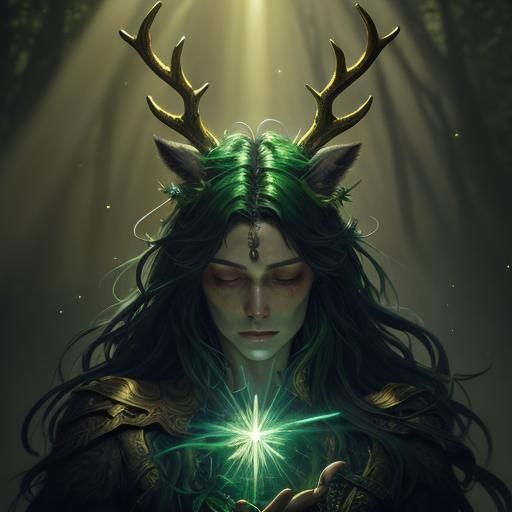 Mystical Stag in Sunlit Forest, Hyperdetailed Art