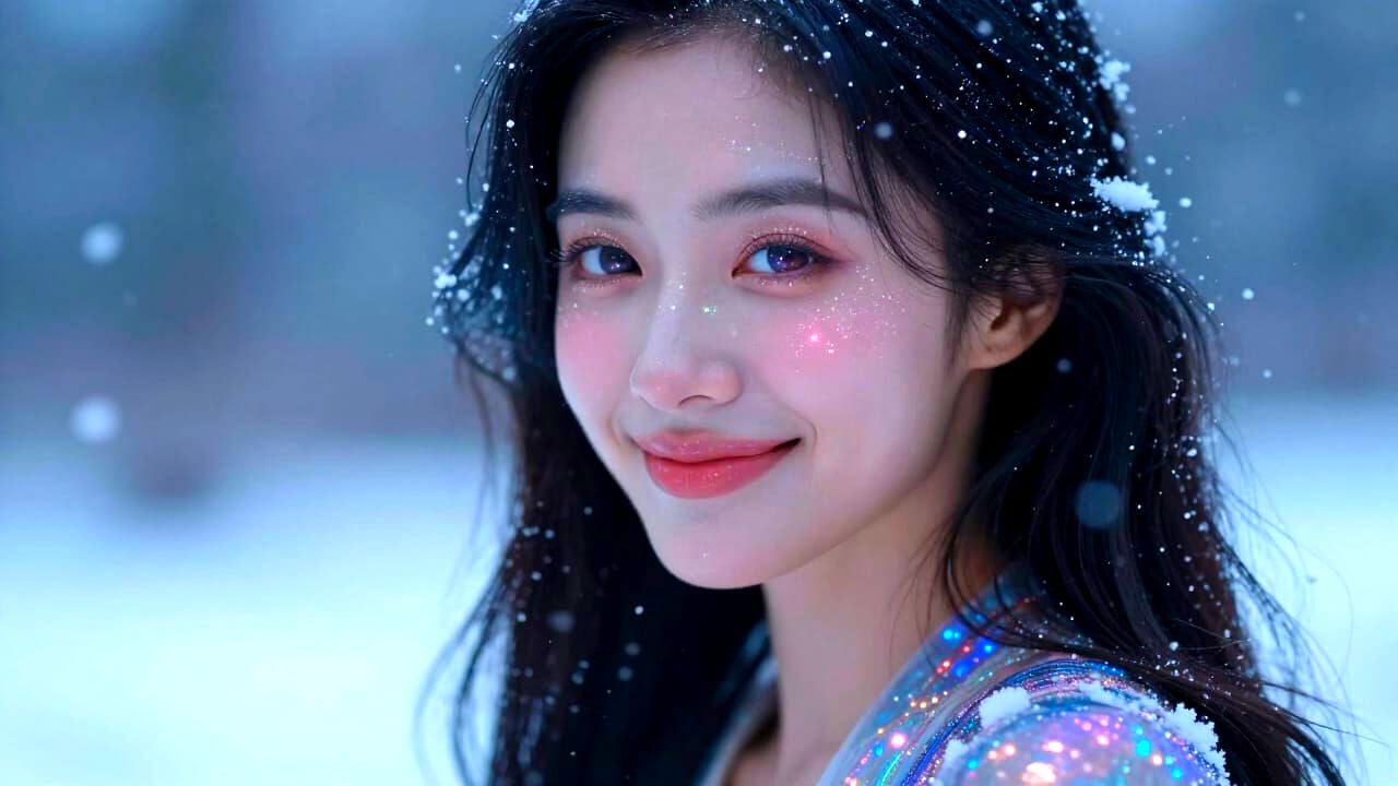 Cosmic Radiance Woman in Snowy Universe