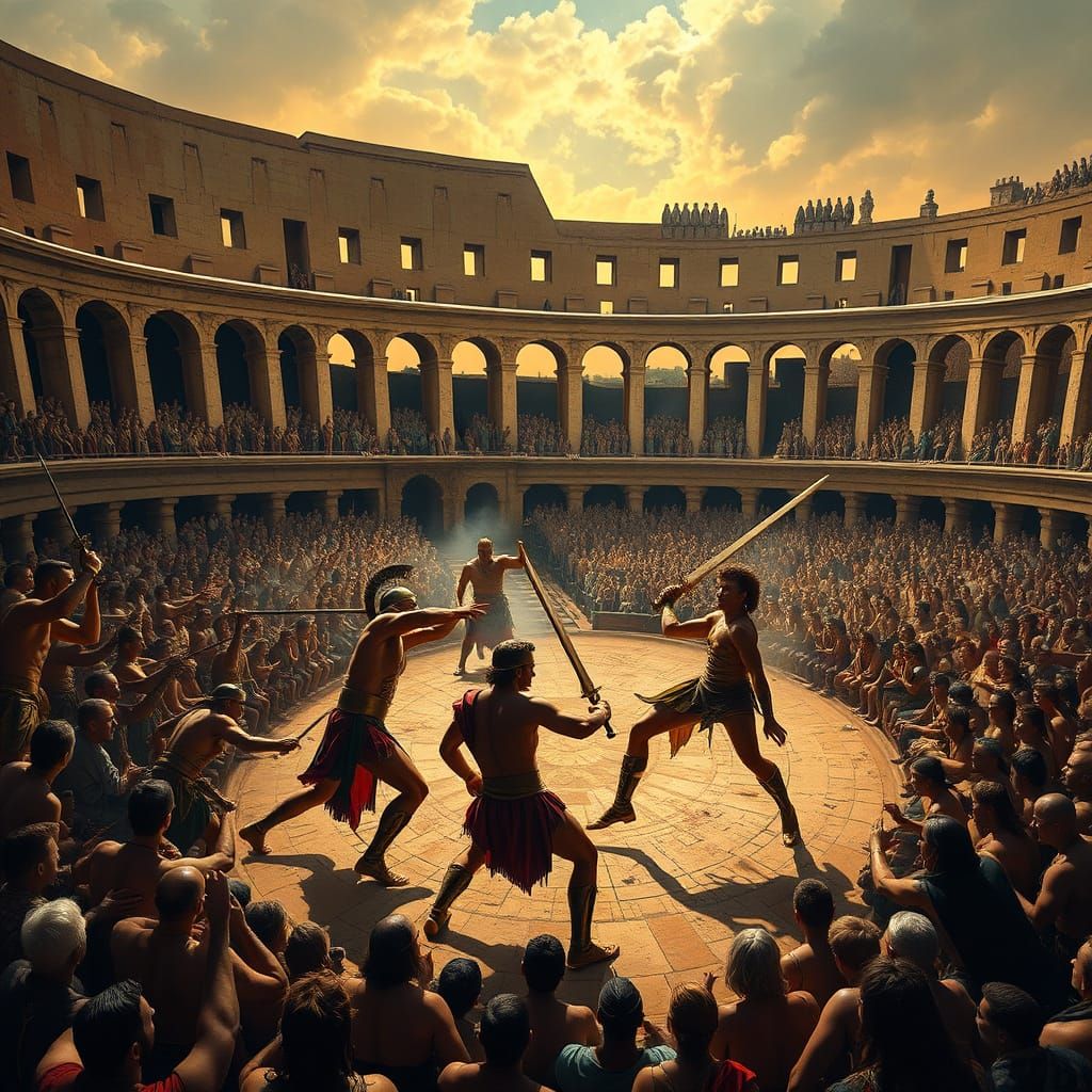 Gladiators Clash in Colosseum: Baroque-Inspired Art