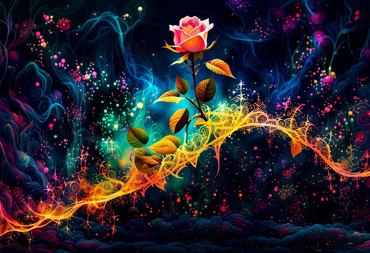 Ethereal Kanji Rose in Splatter Art Style