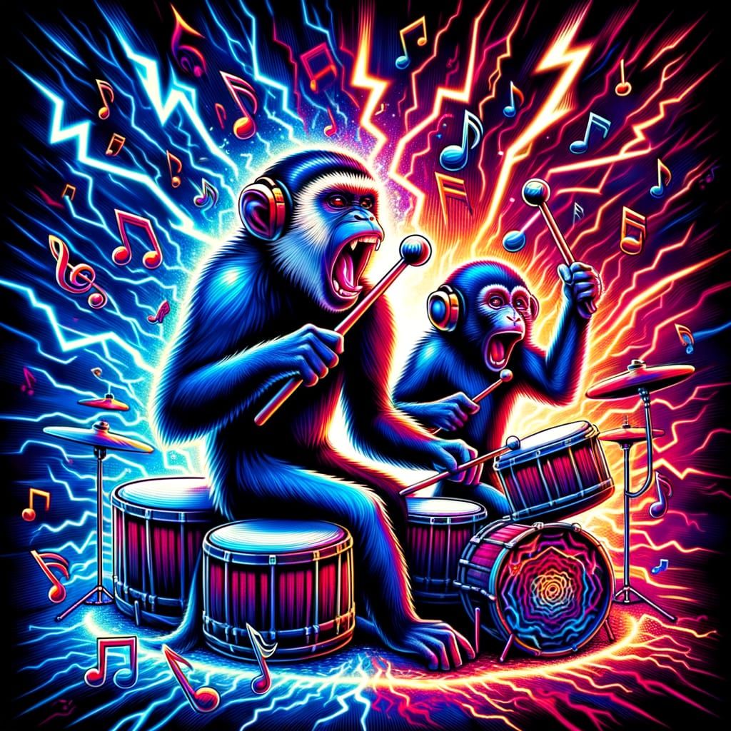 Musician Monkeys Playing Drums in an Electrifying Performanc...