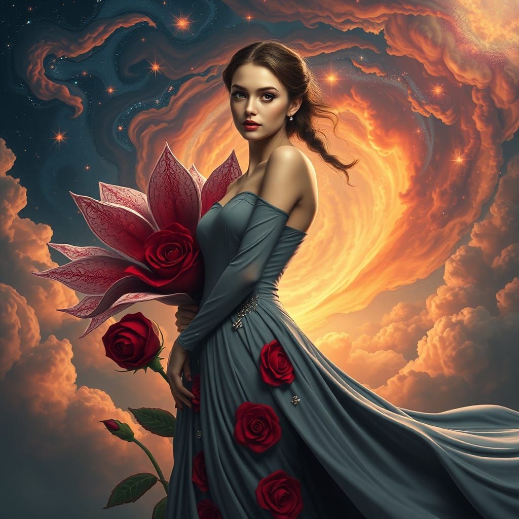 Galaxy Flower with Woman in Fantasy Art Style