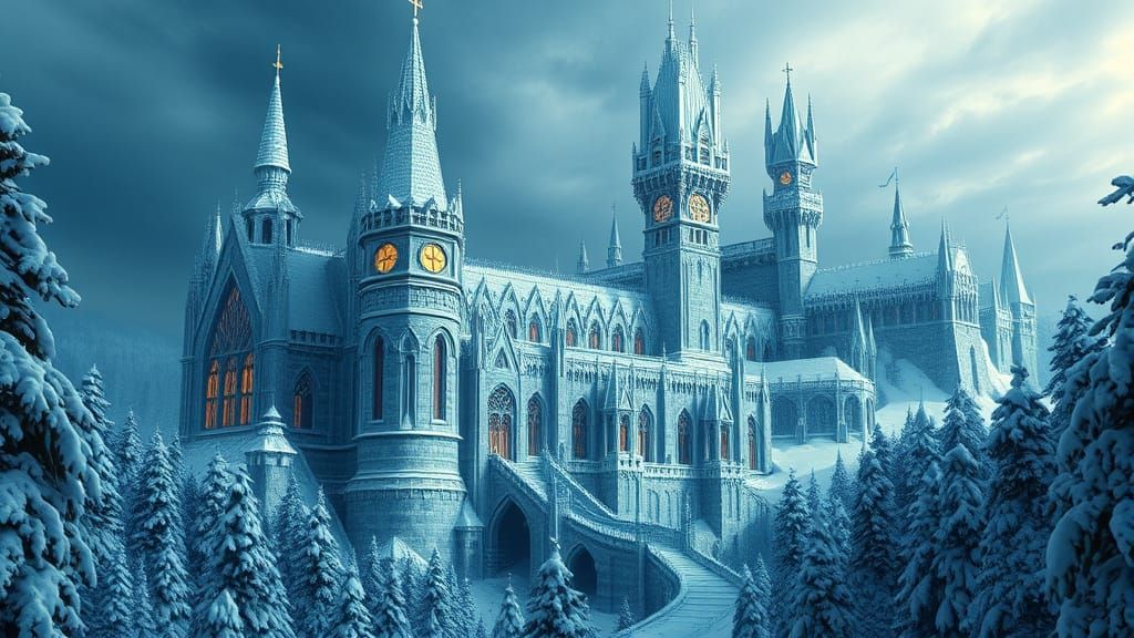 Icy Narnia Castle in Detailed Matte Painting Style