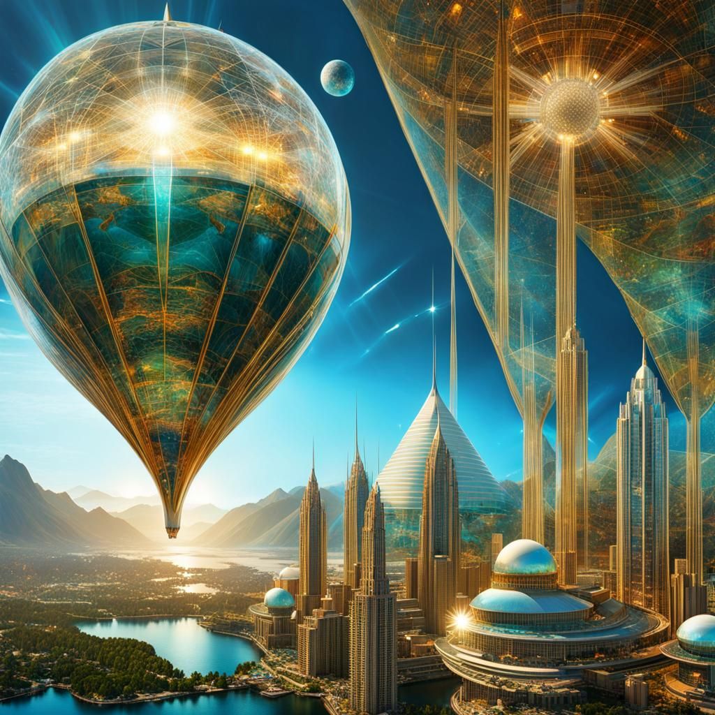 Atlantis Airships: Futuristic City at Mountain Top
