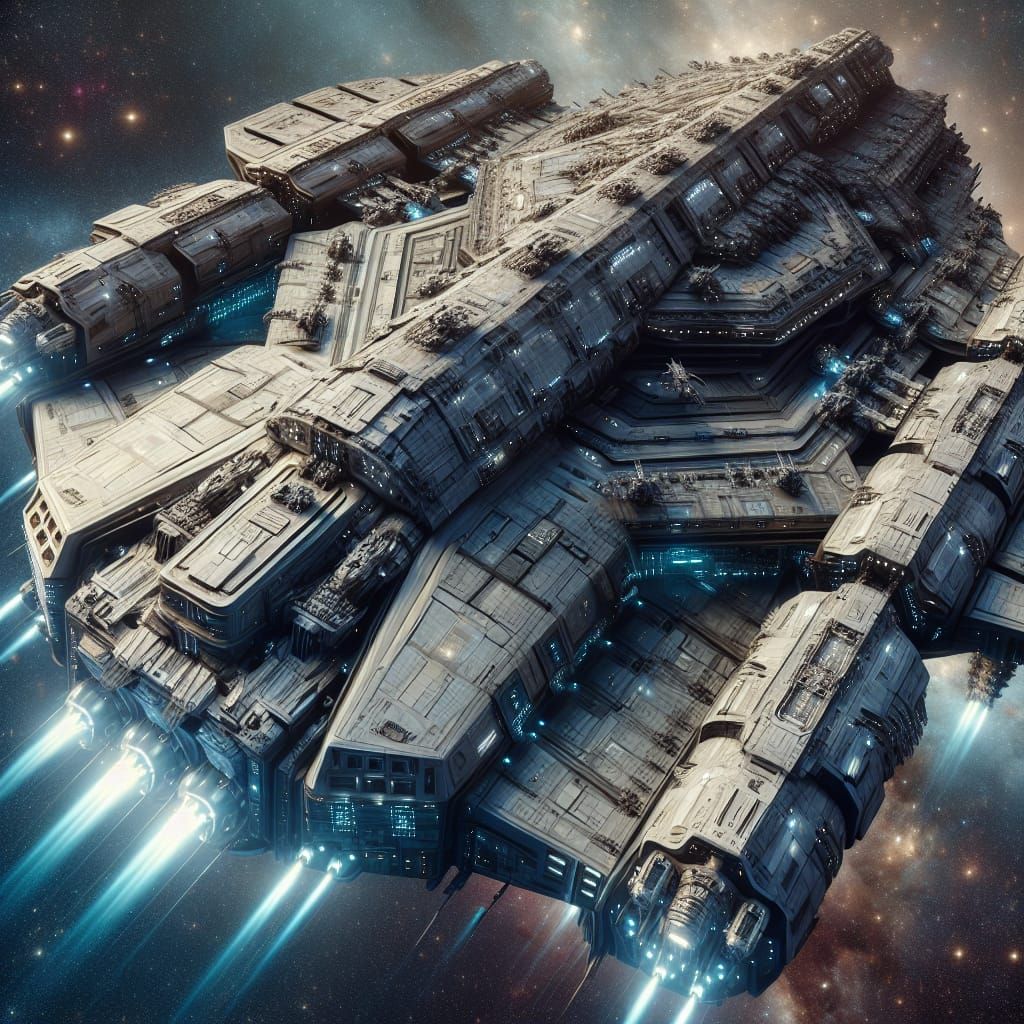 Colossal Spaceship Armed for Cosmic Conflict