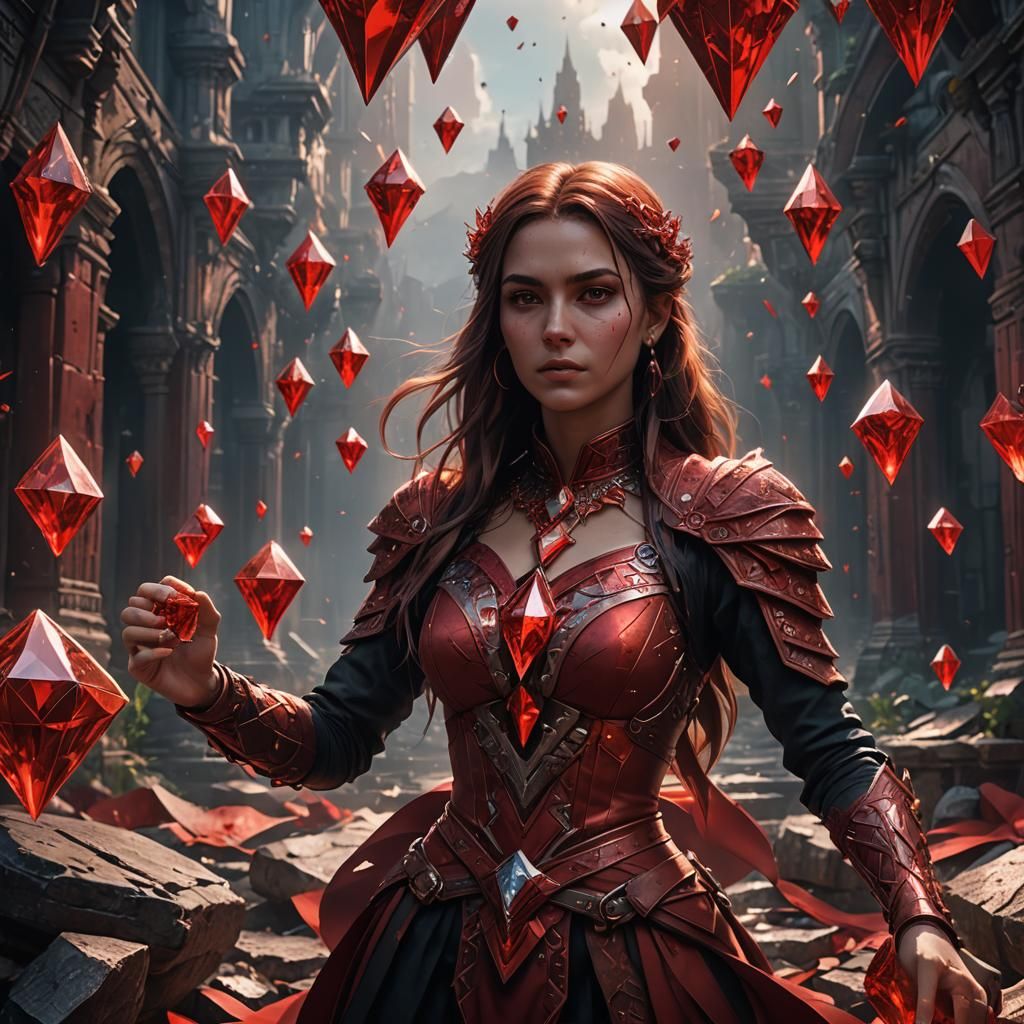 Young Woman Holding Red Six of Diamonds