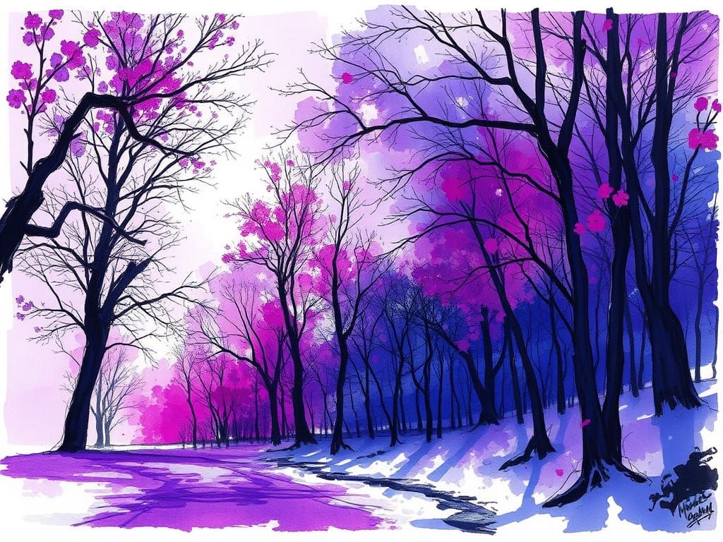 Vibrant Autumn Mood in Ink Drawing Style