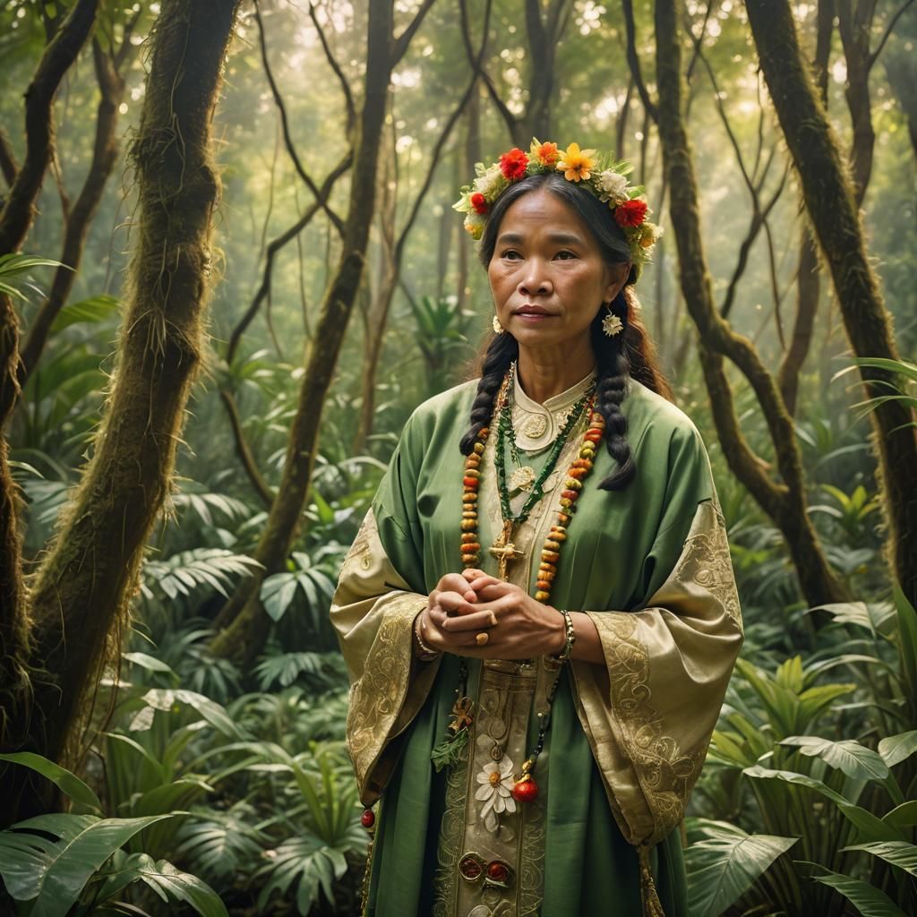 Filipino Faith Healer in Naive Art Style