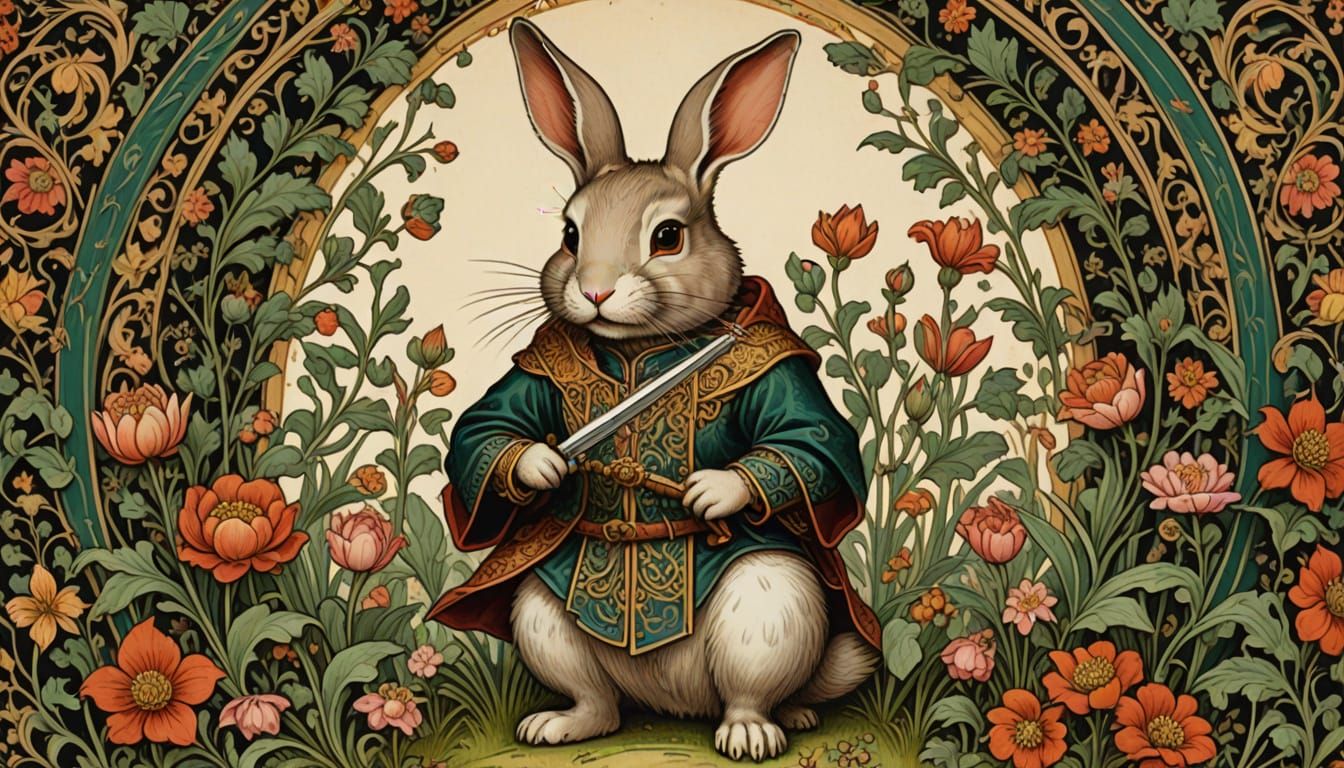 Medieval Whimsy: A Charming Rabbit in Golden Splendor