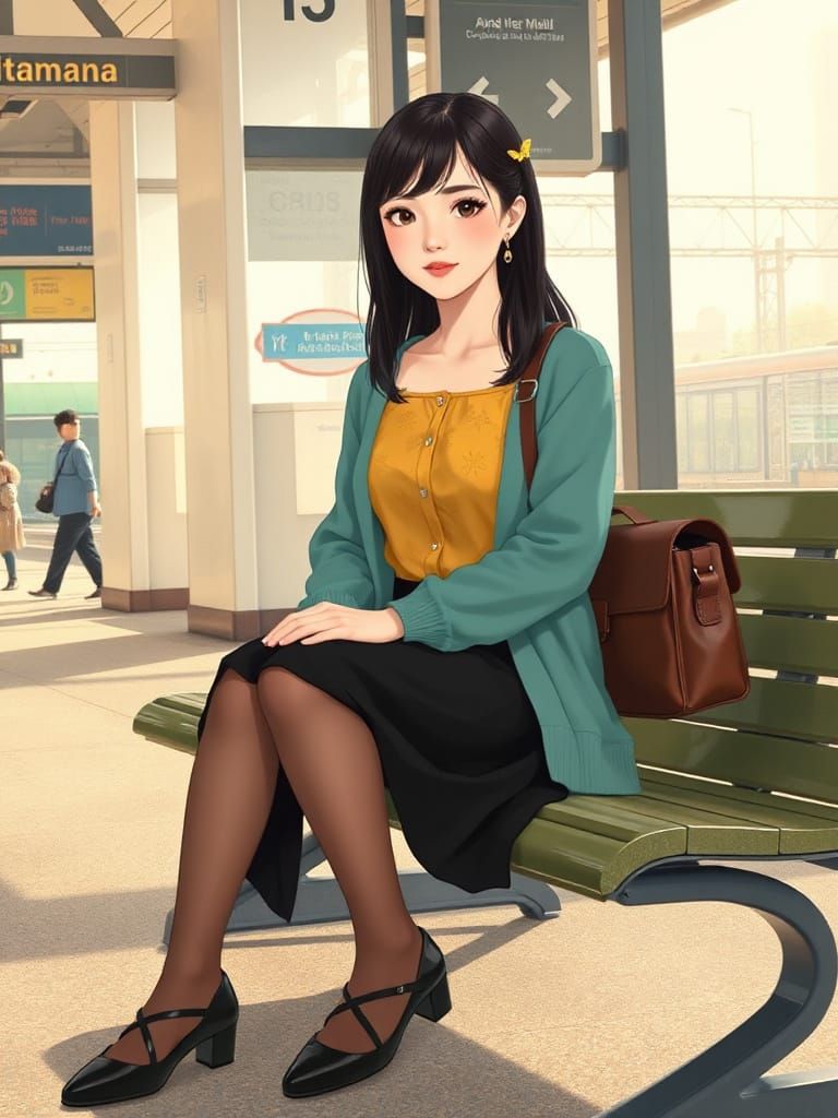 Elegant Spy on Train Station Platform