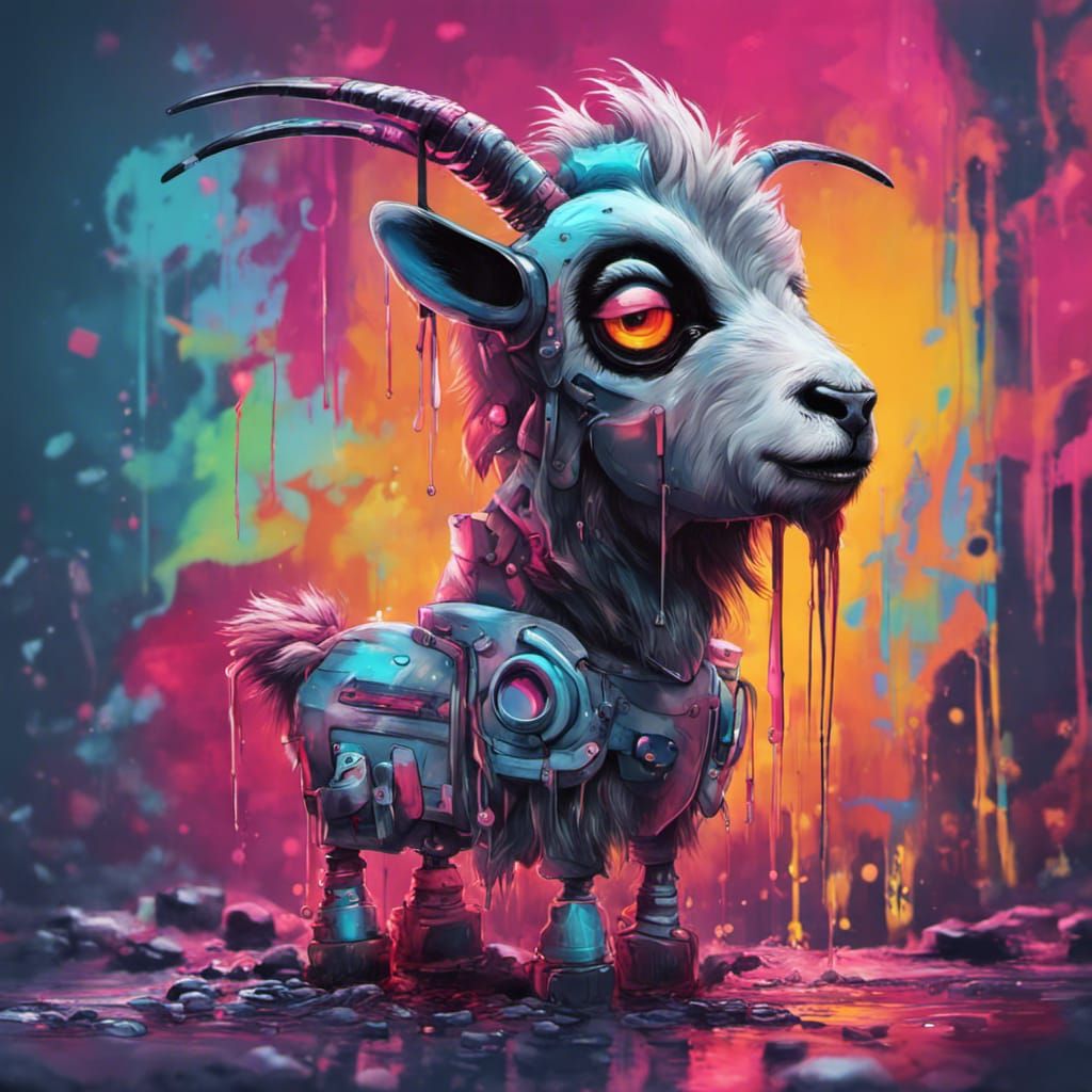 Cyberpunk Pygmy Goat Graffiti Art