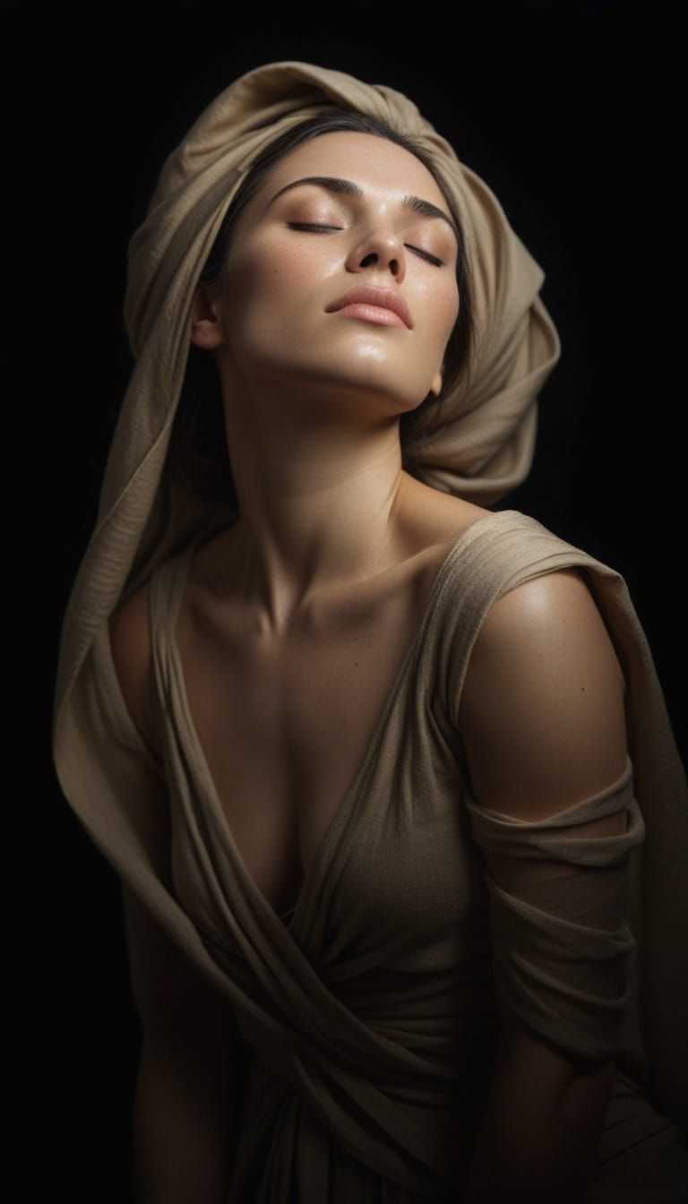 Ethereal Woman in Dramatic Low-Key Lighting