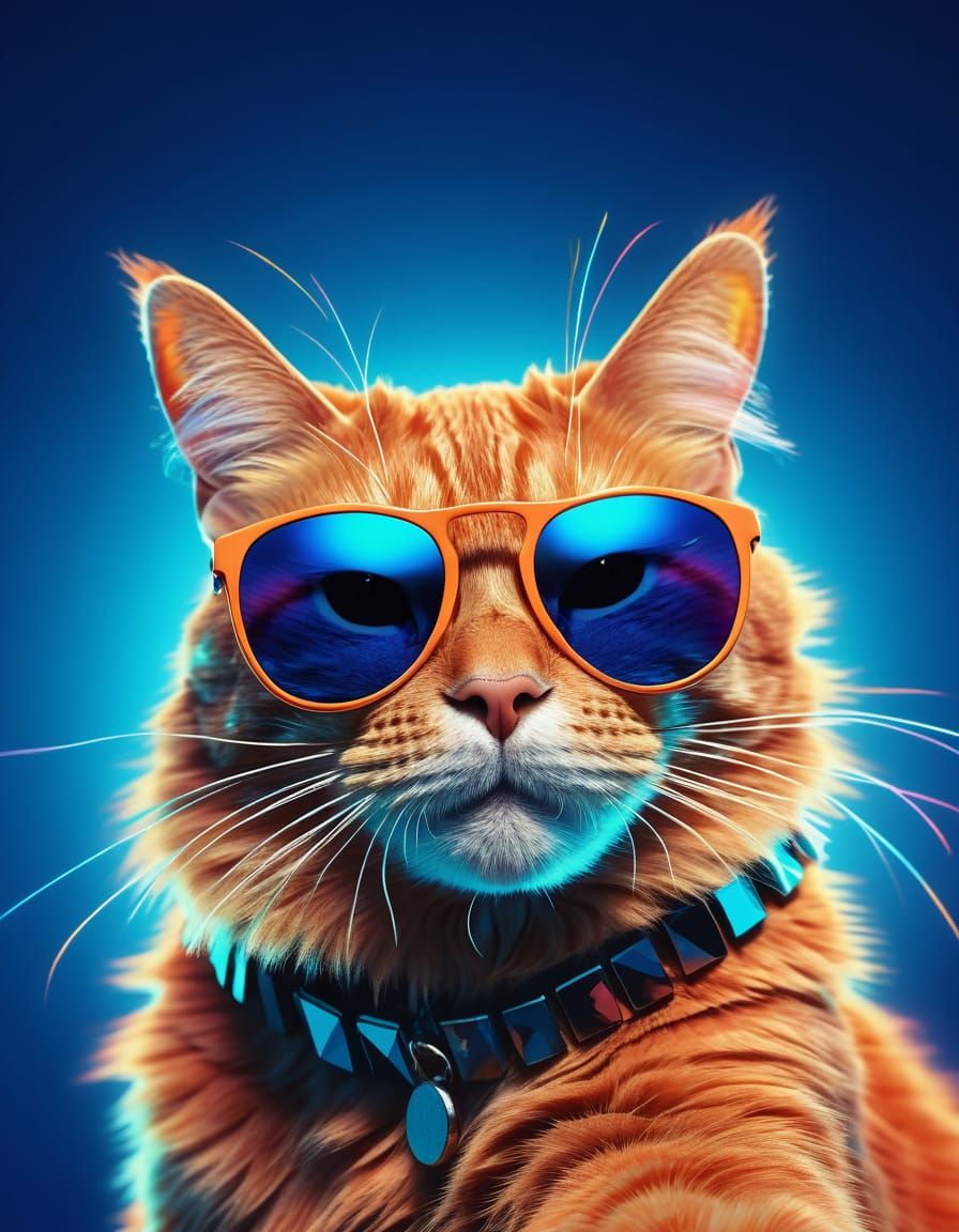Ginger Cat Disco Party in Vibrant Neon Style