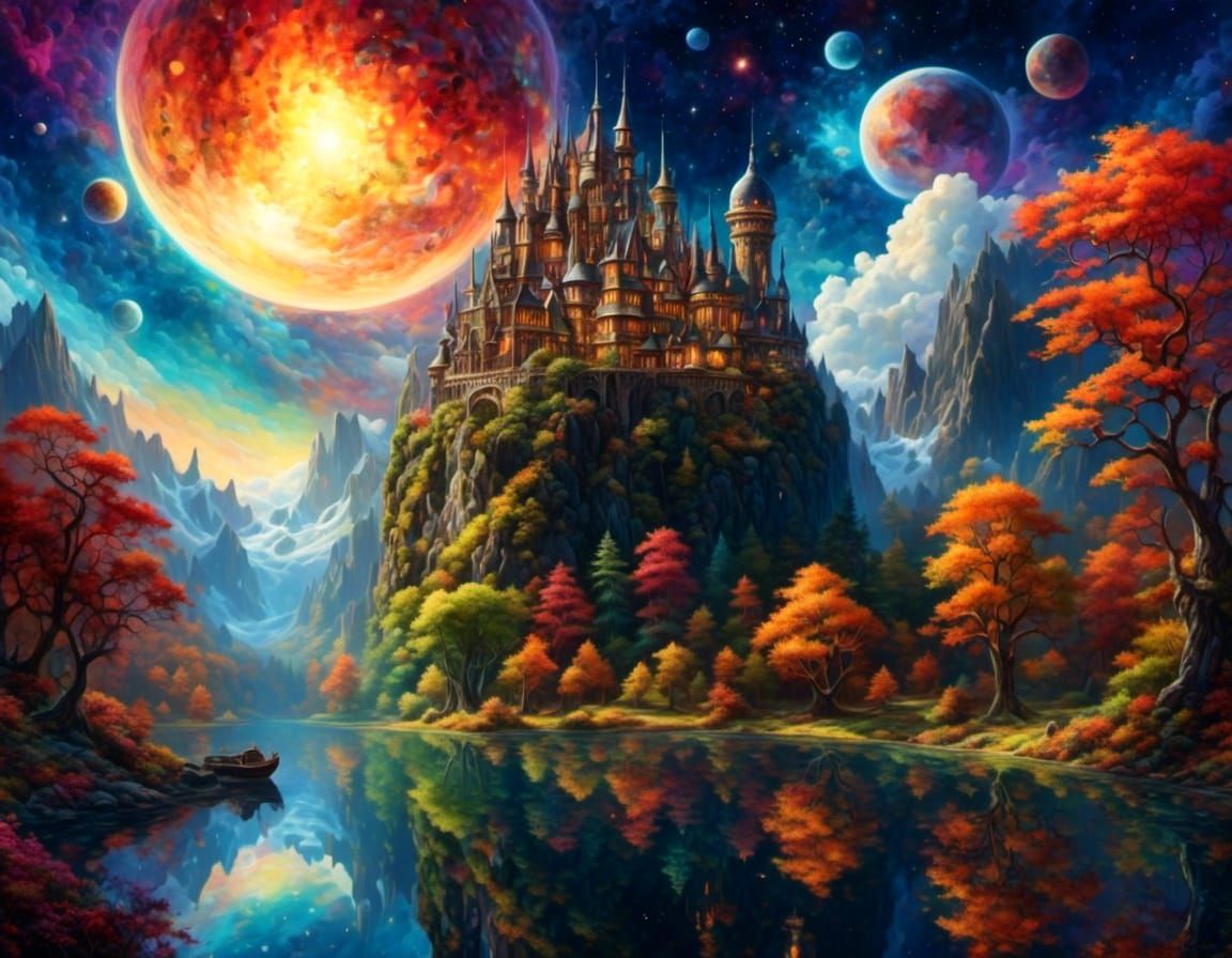 a castle floating in space