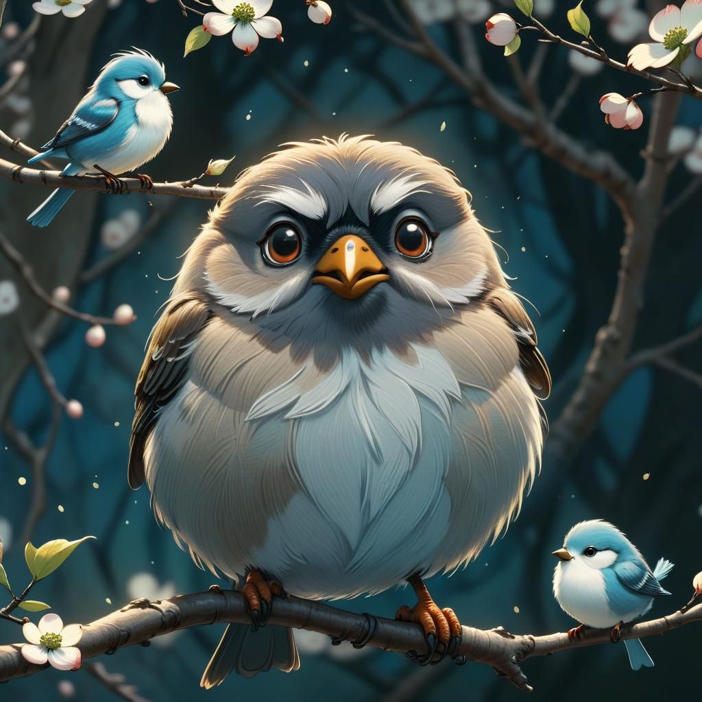 Grumpy Bird in Dogwood: Studio Ghibli Style