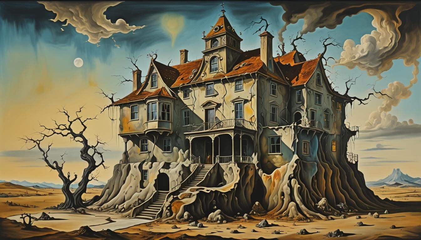 Surreal Melting Haunted House in Dali Style