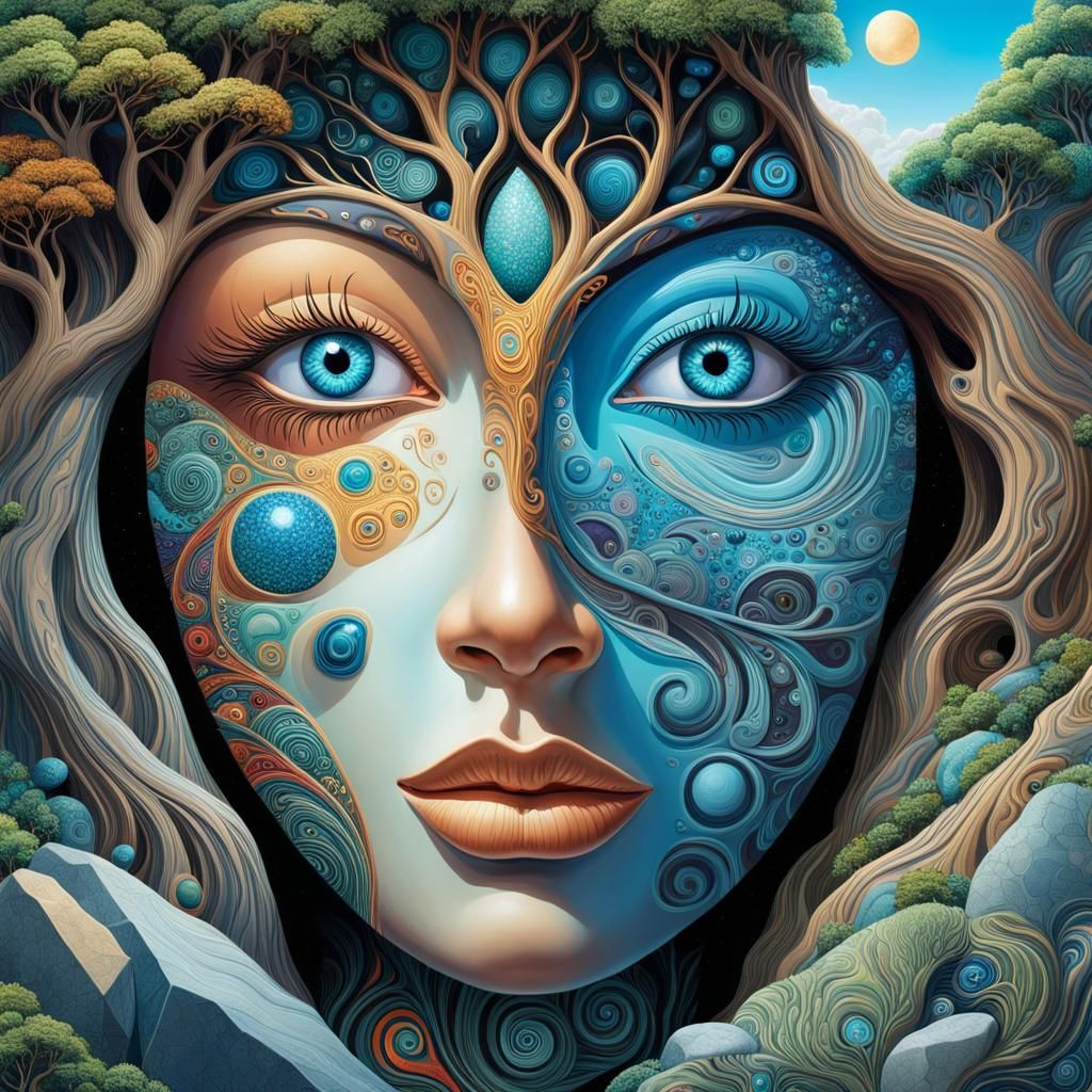 Surreal Face Integrated into Fantastical Landscape