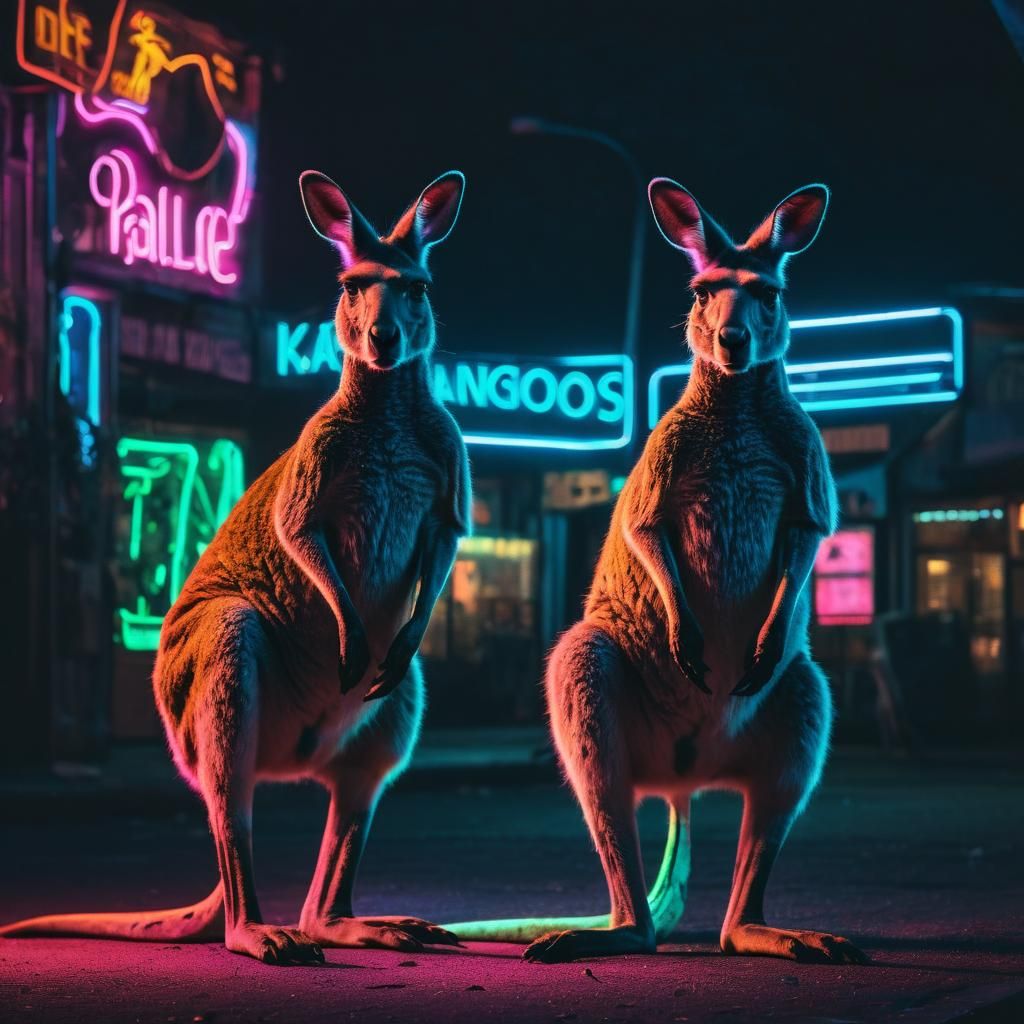 Neon Night Kangaroos: An AI-Generated Vision