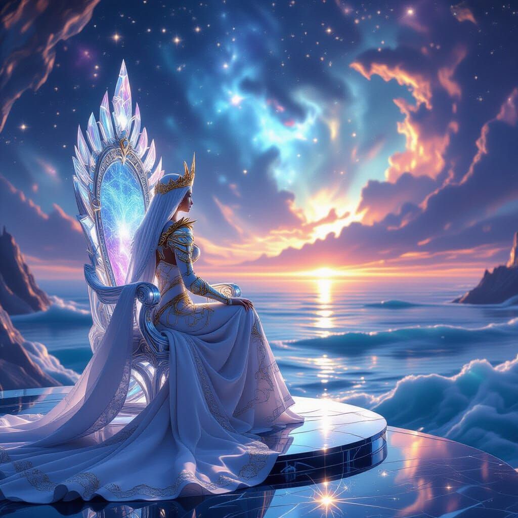 Queen in Celestial Armor on Cosmic Throne