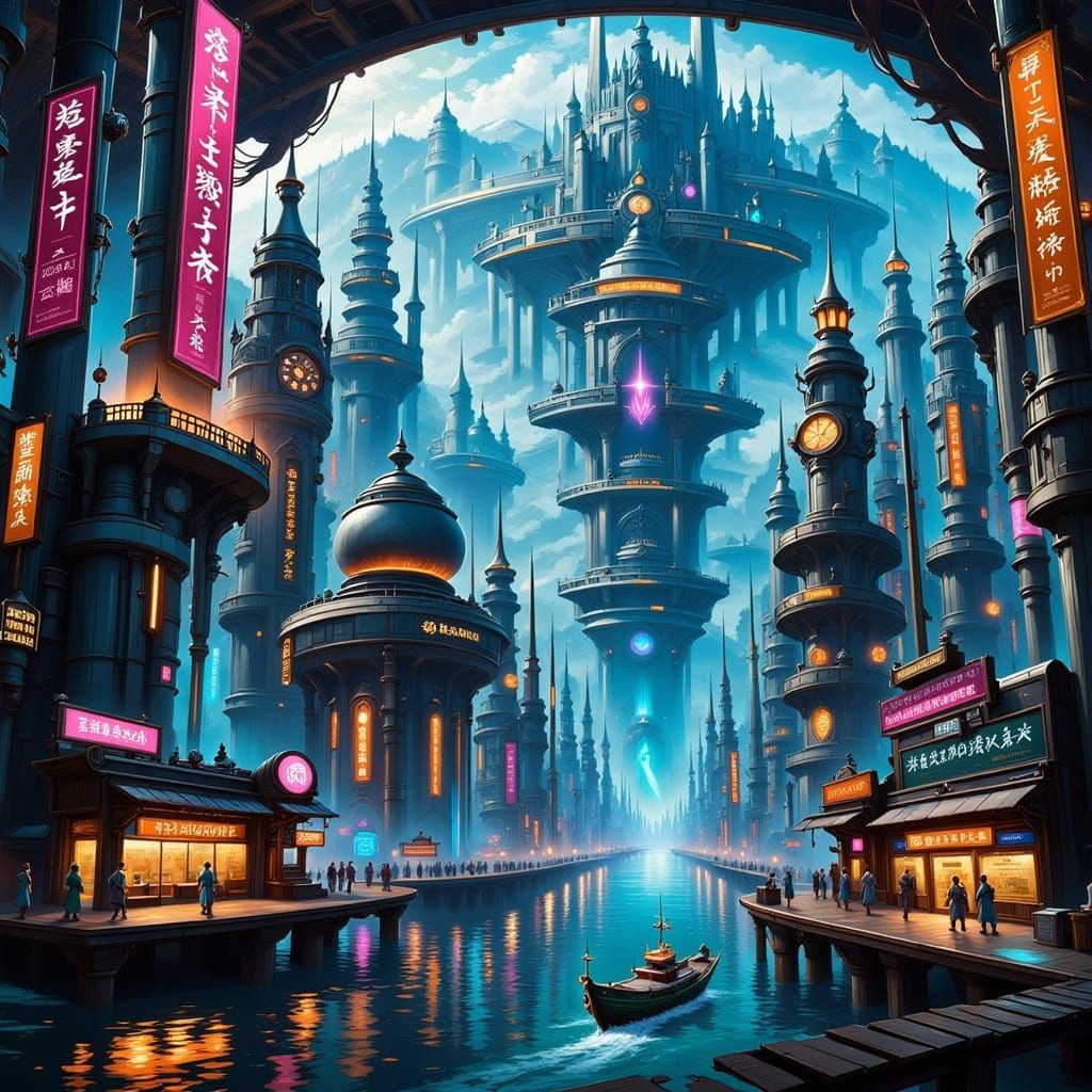Underground Cyberpunk Cityscape with Neon Skyscrapers