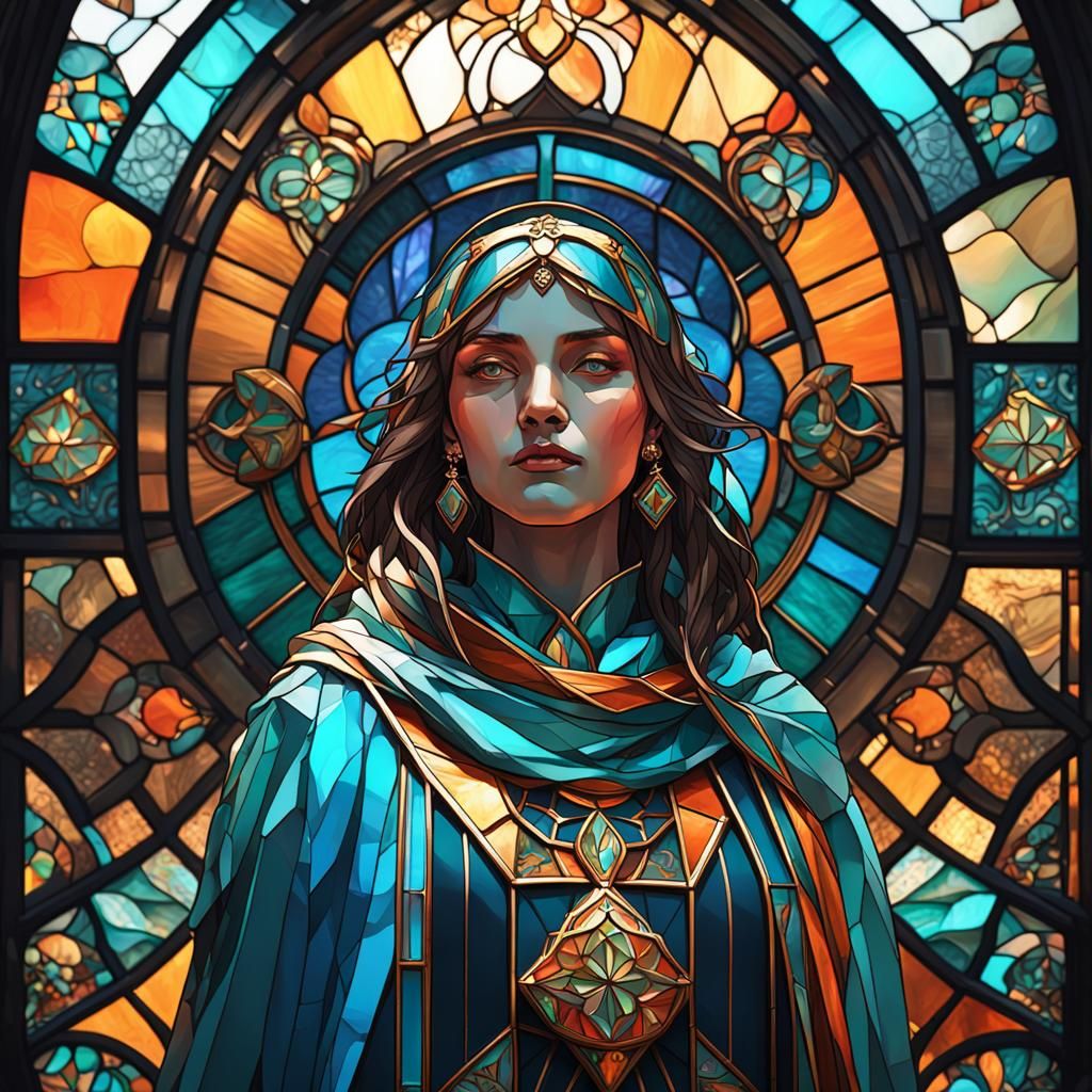 Stained Glass Woman in Art Nouveau Style