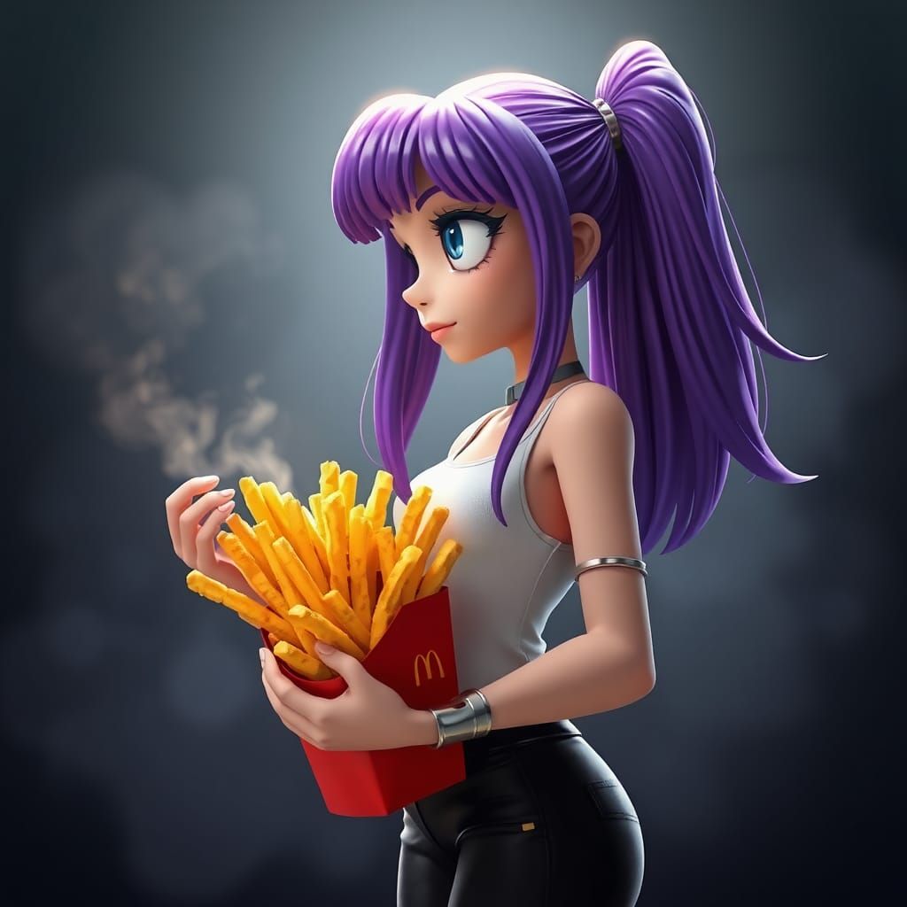 Leela Holds Fries in Ethereal Fantasy Rendering