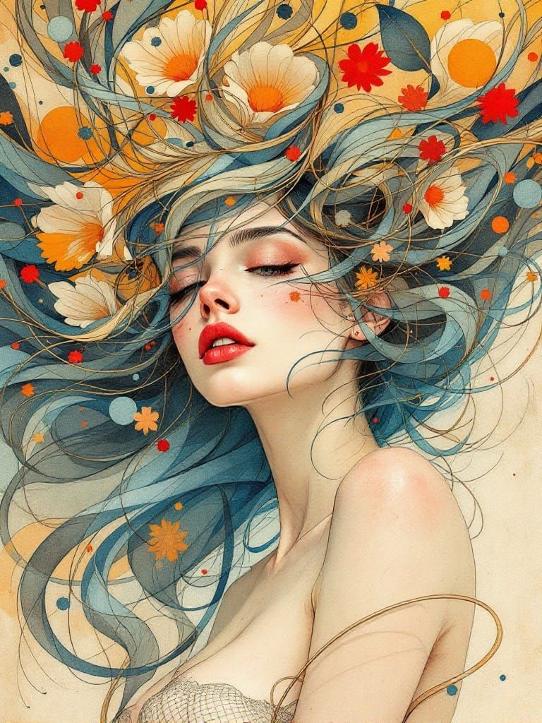 Dreamy Art Nouveau Portrait of a Woman in Whispers