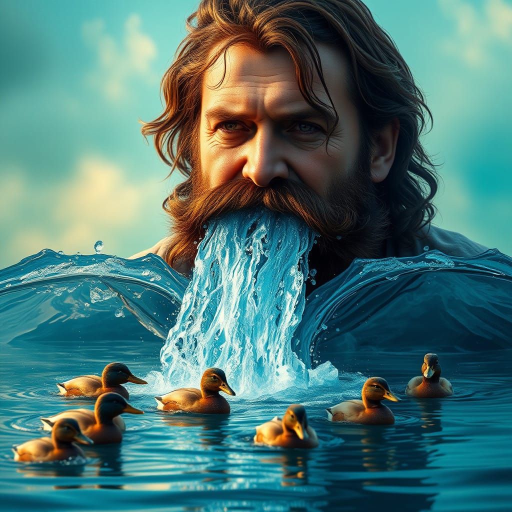 Waterfall of Wonder: Hyperrealistic Scene of Adventurer with...