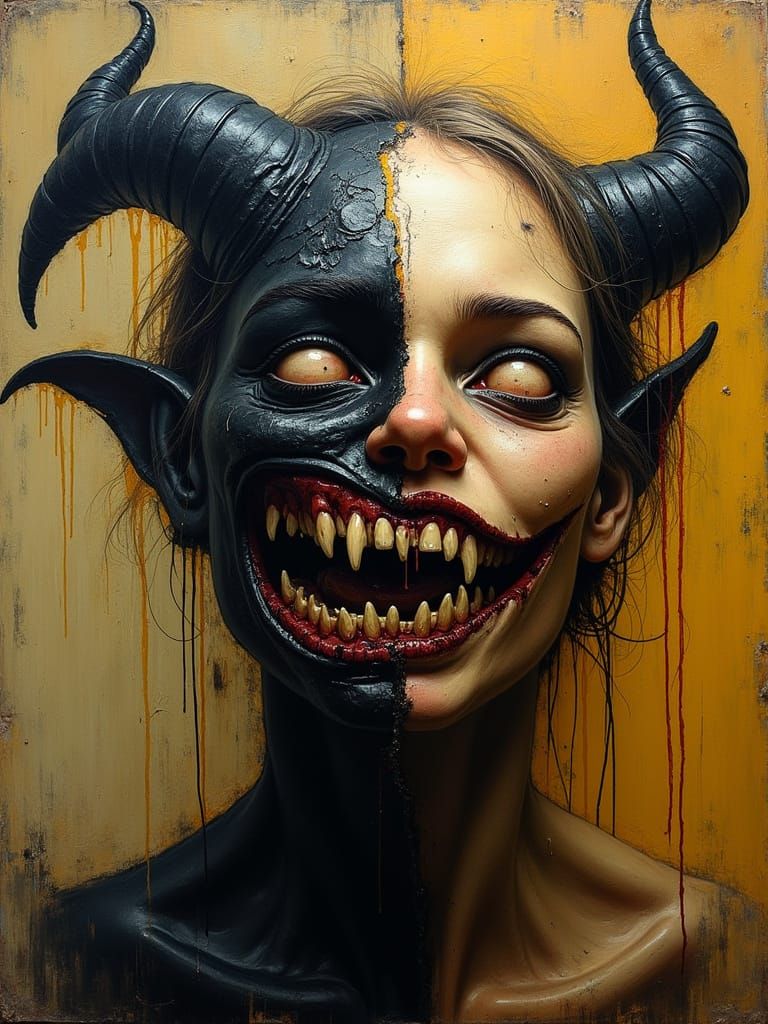 Distorted Demon Goddess in Dark, Grotesque Style