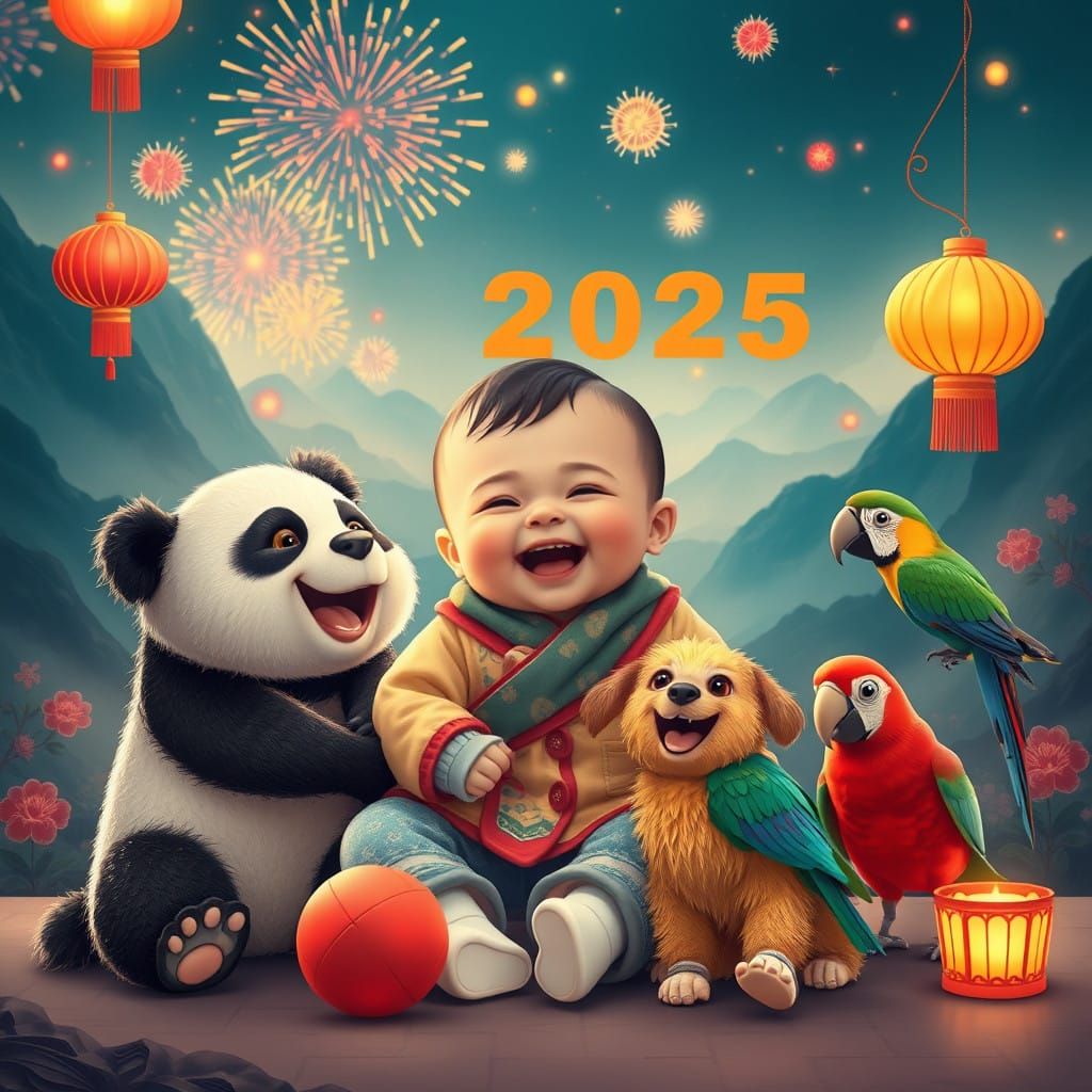 Fantastical Chinese New Year Celebration with Joyful Baby an...